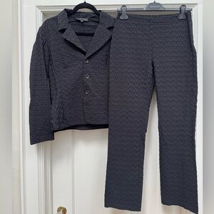 Black Textured Blazer and Pants Set